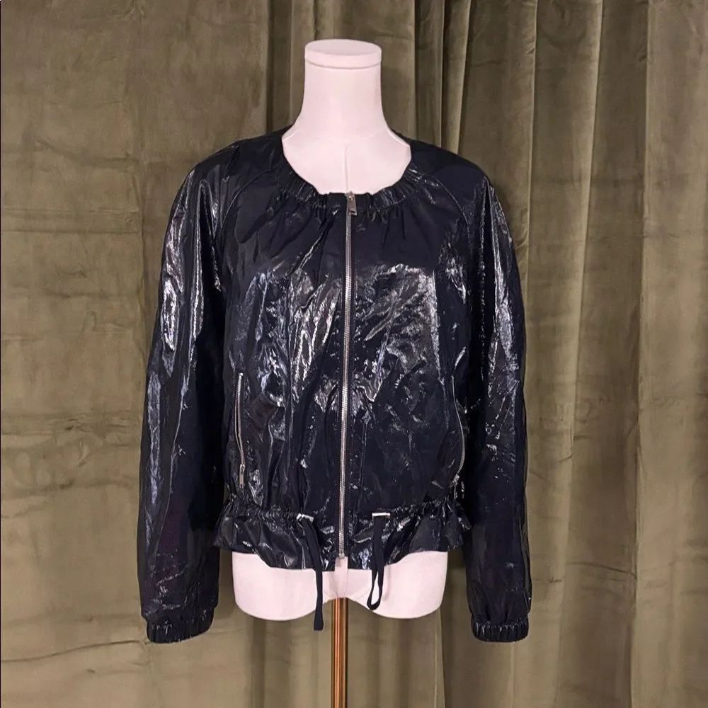 DKNY Shiny faux patent leather lightweight Navy Bomber Jacket, S - Picture 4 of 11